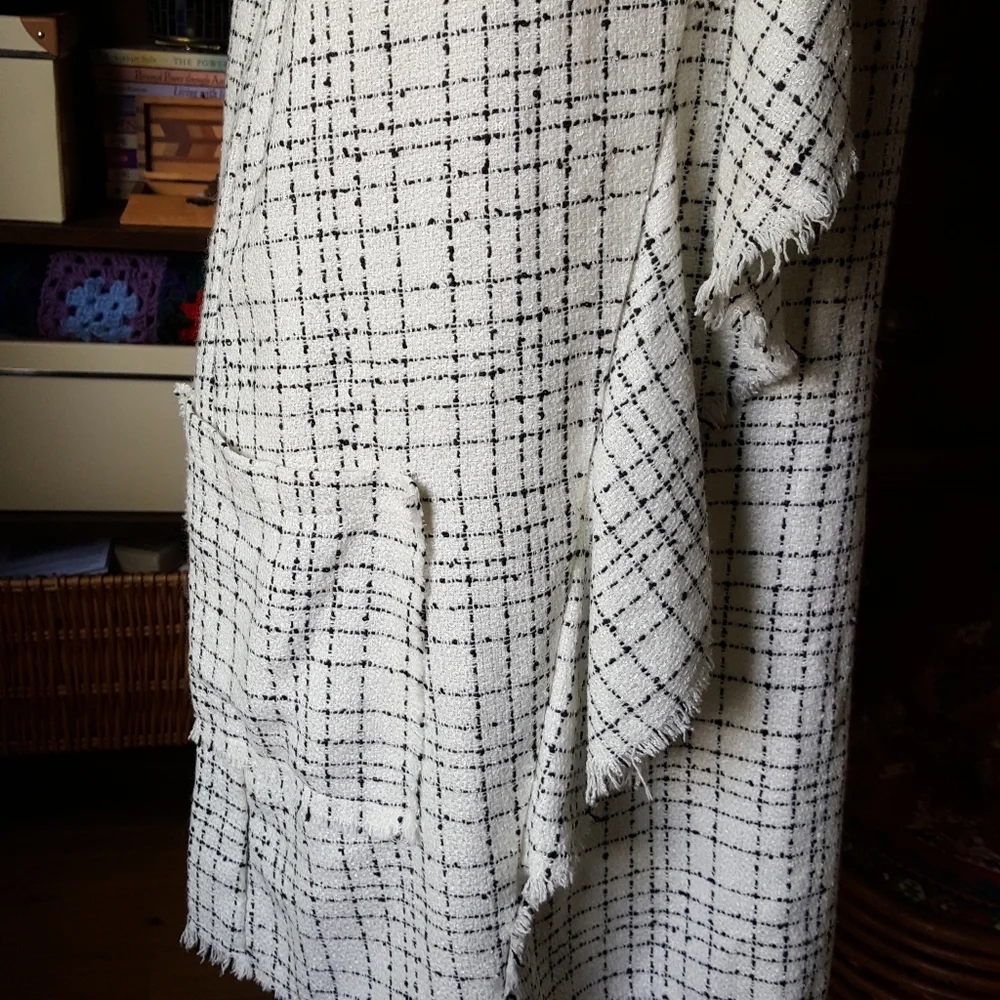 Zara Tweed Asymmetric Ruffle Dress V Neck Pockets - Picture 5 of 9